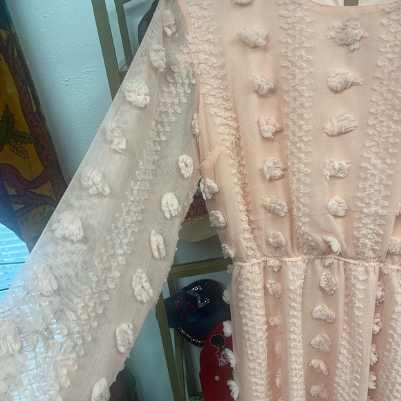 Ashley Stewart Elegant Peach Dress with Textured Details w/Fascinator - Picture 2 of 5